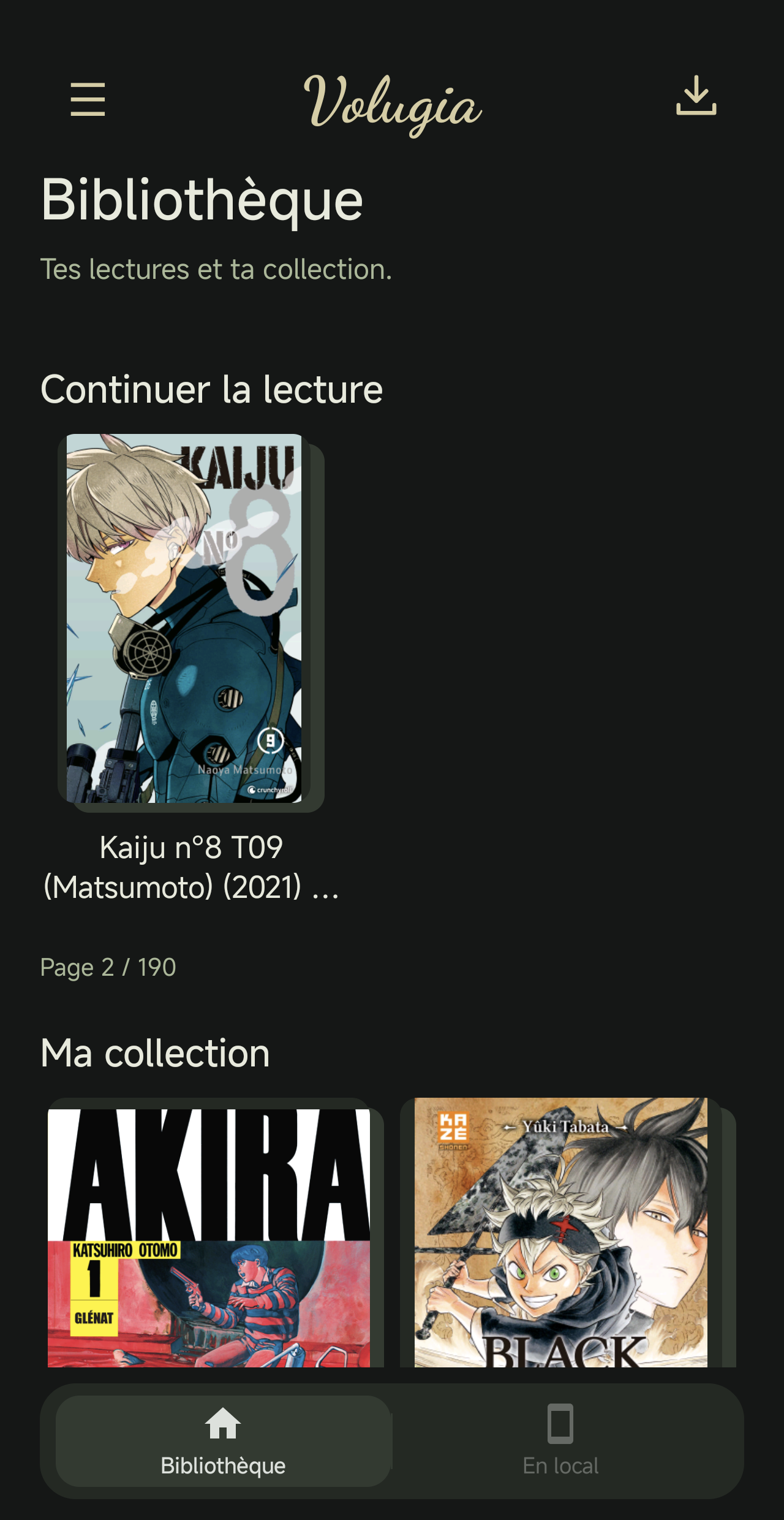 Interface native de Volugia sur smartphone Android